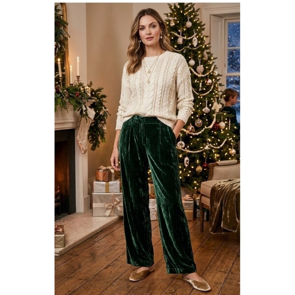Old Navy Taylor Wide Leg Trouser Velvet Extra High-Rise Green Pants Large 746614
